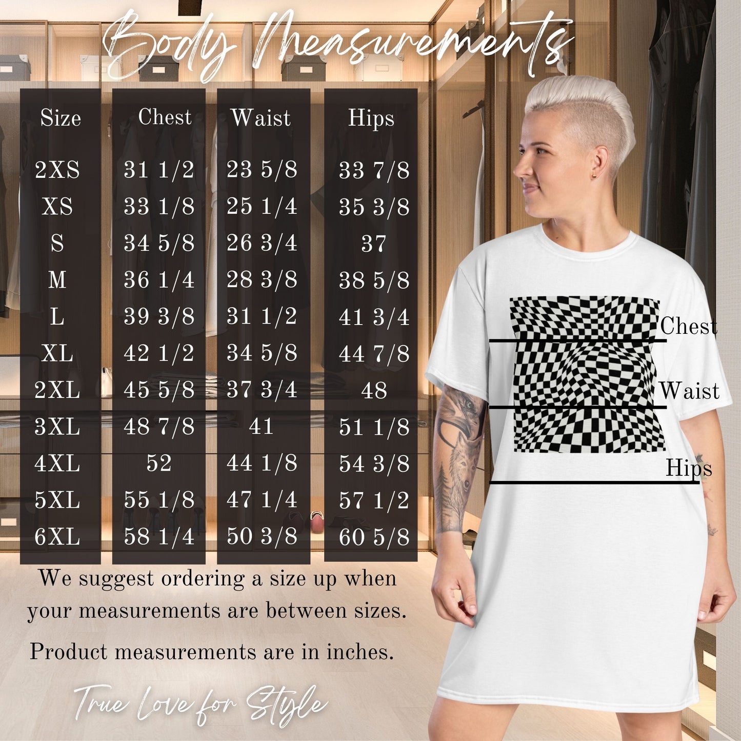 Women's Casual Black and White Checkered Graphic T-shirt Dress