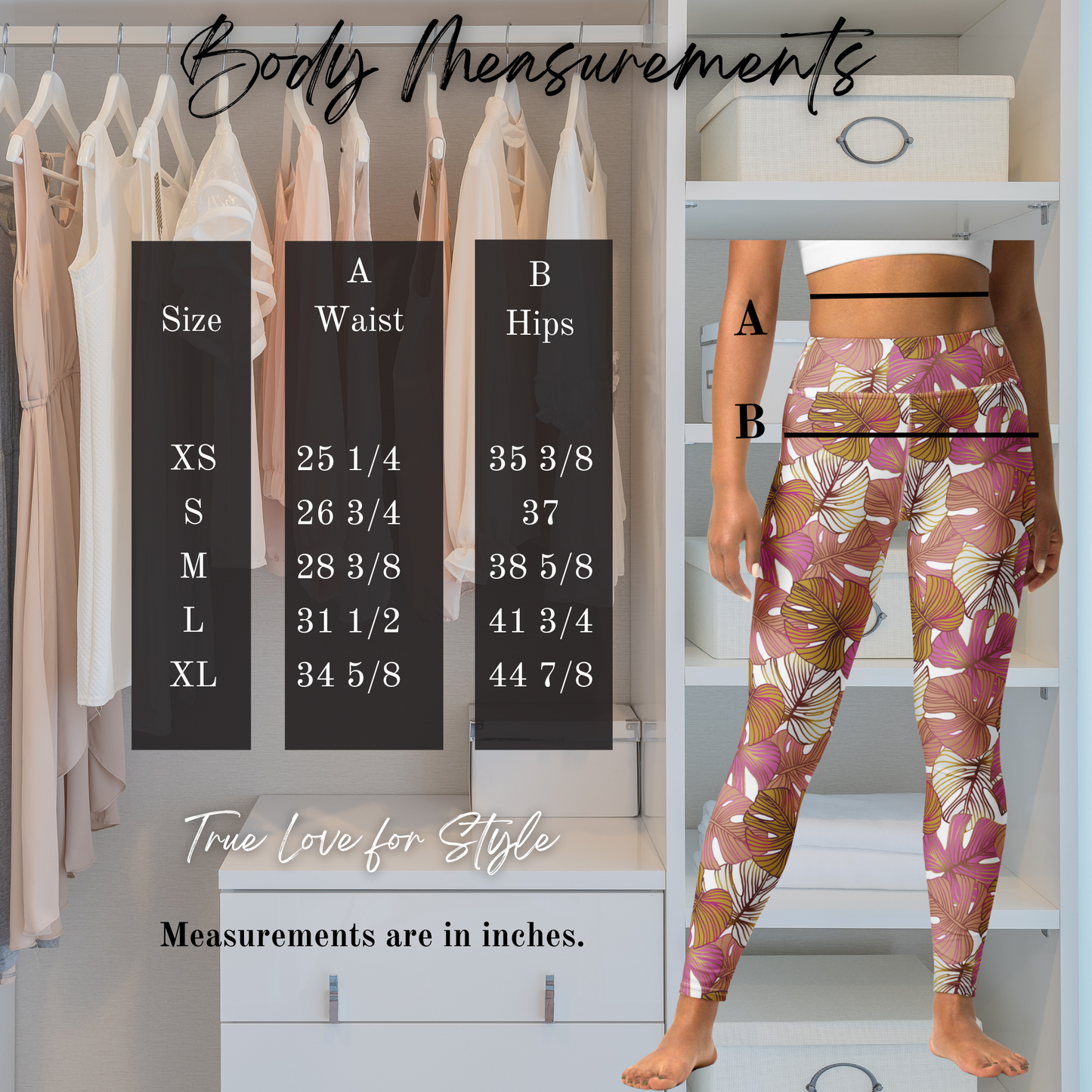 Women's Workout Yoga Leggings, Pink Tropical Plant Printed Pattern