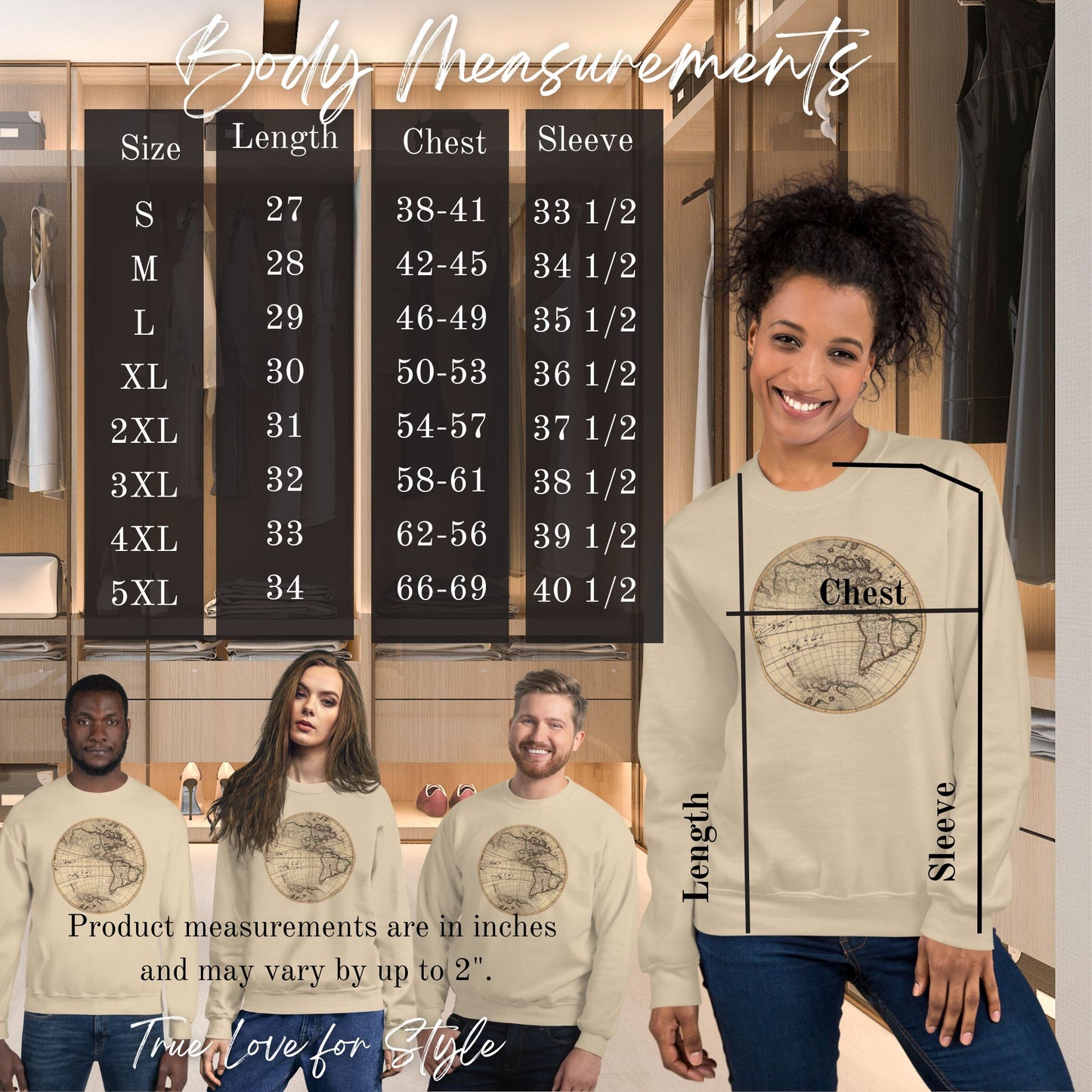 Sweatshirt Adult Pullover, Vintage Globe Graphic