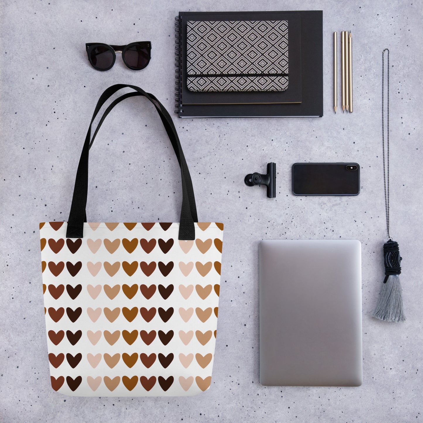 Tote Bag, Heart Pattern Print