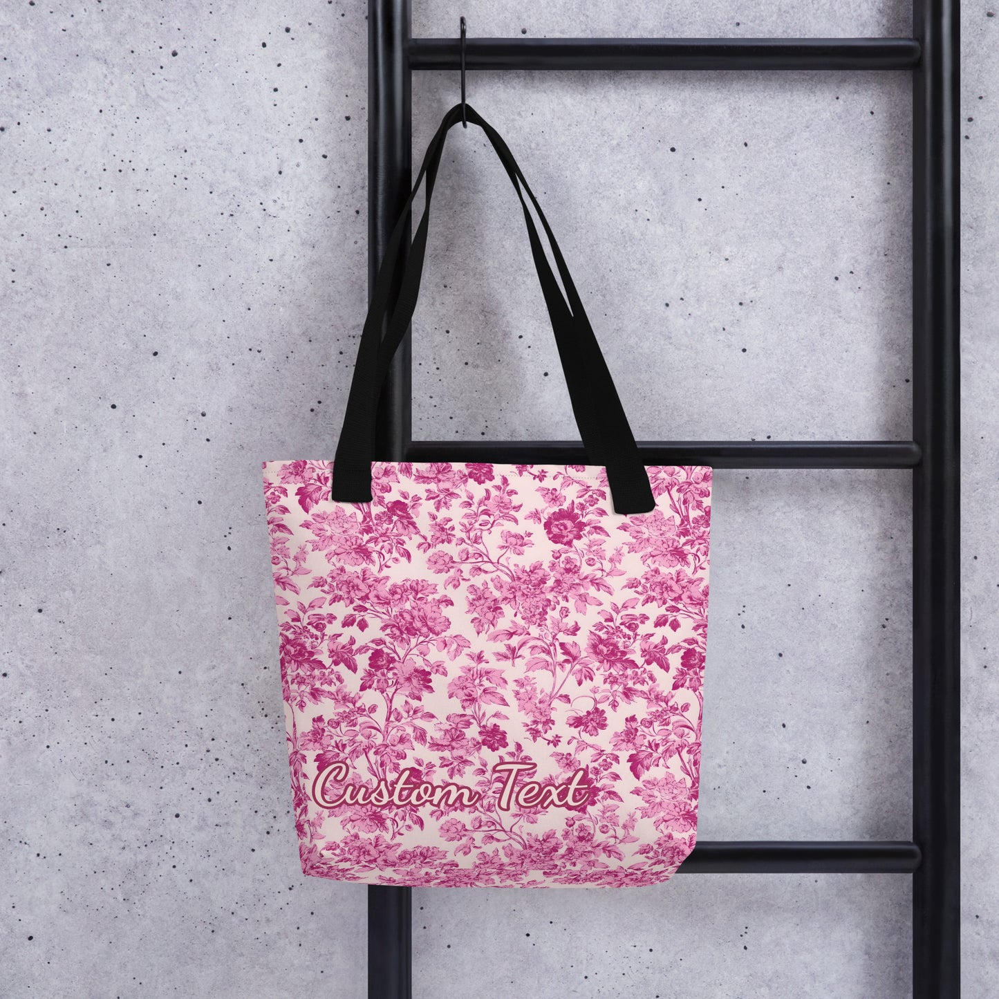 Custom Text Tote Bag Pink French Toile
