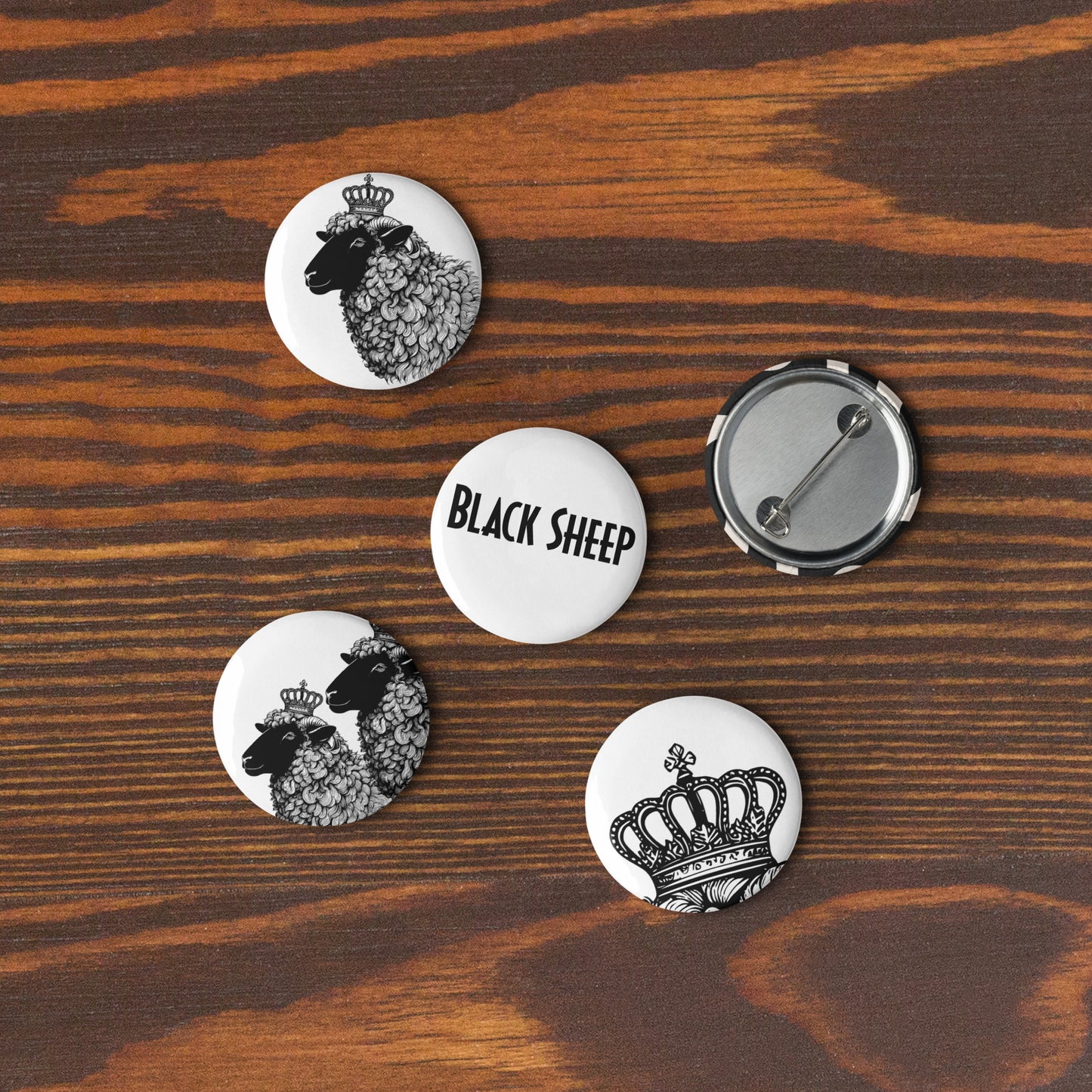 Set of pin buttons, Black Sheep