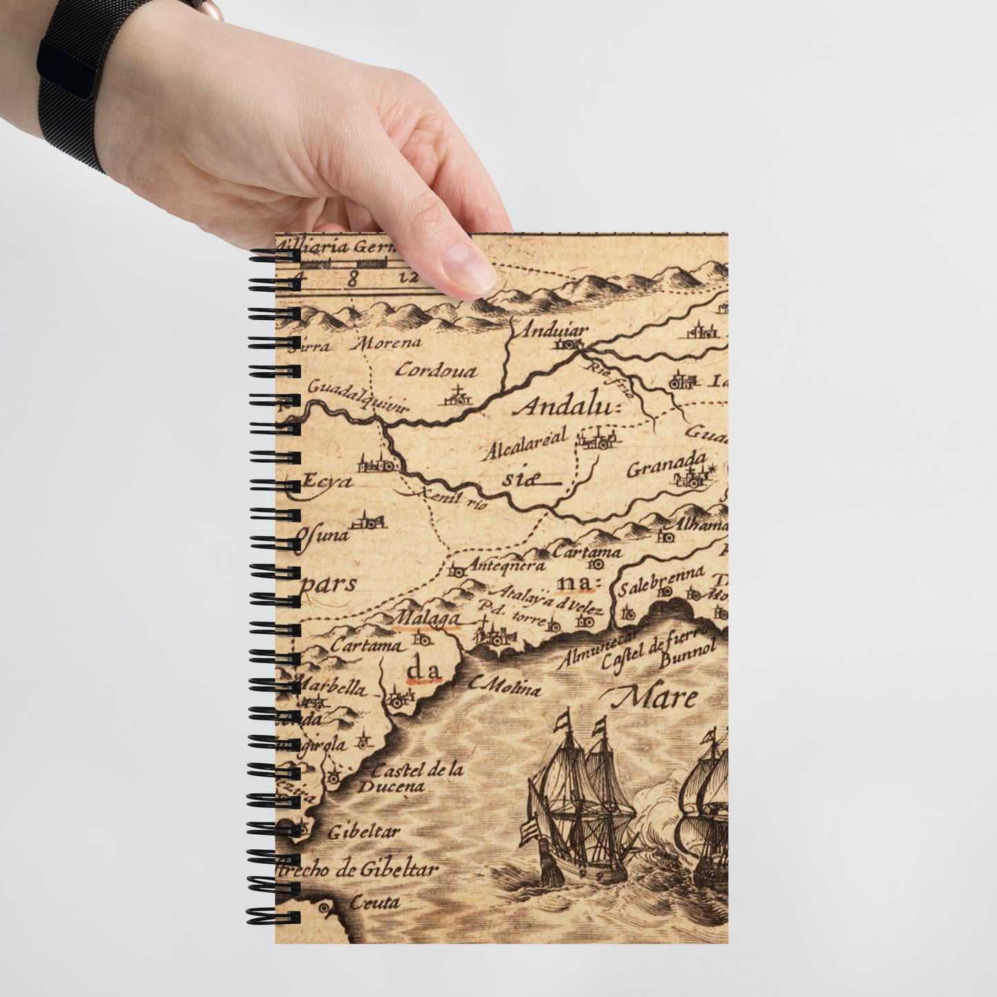 Journal Notebook Spiral Metal Binding, 140 Dotted Pages Soft Cover, Vintage Map Graphic