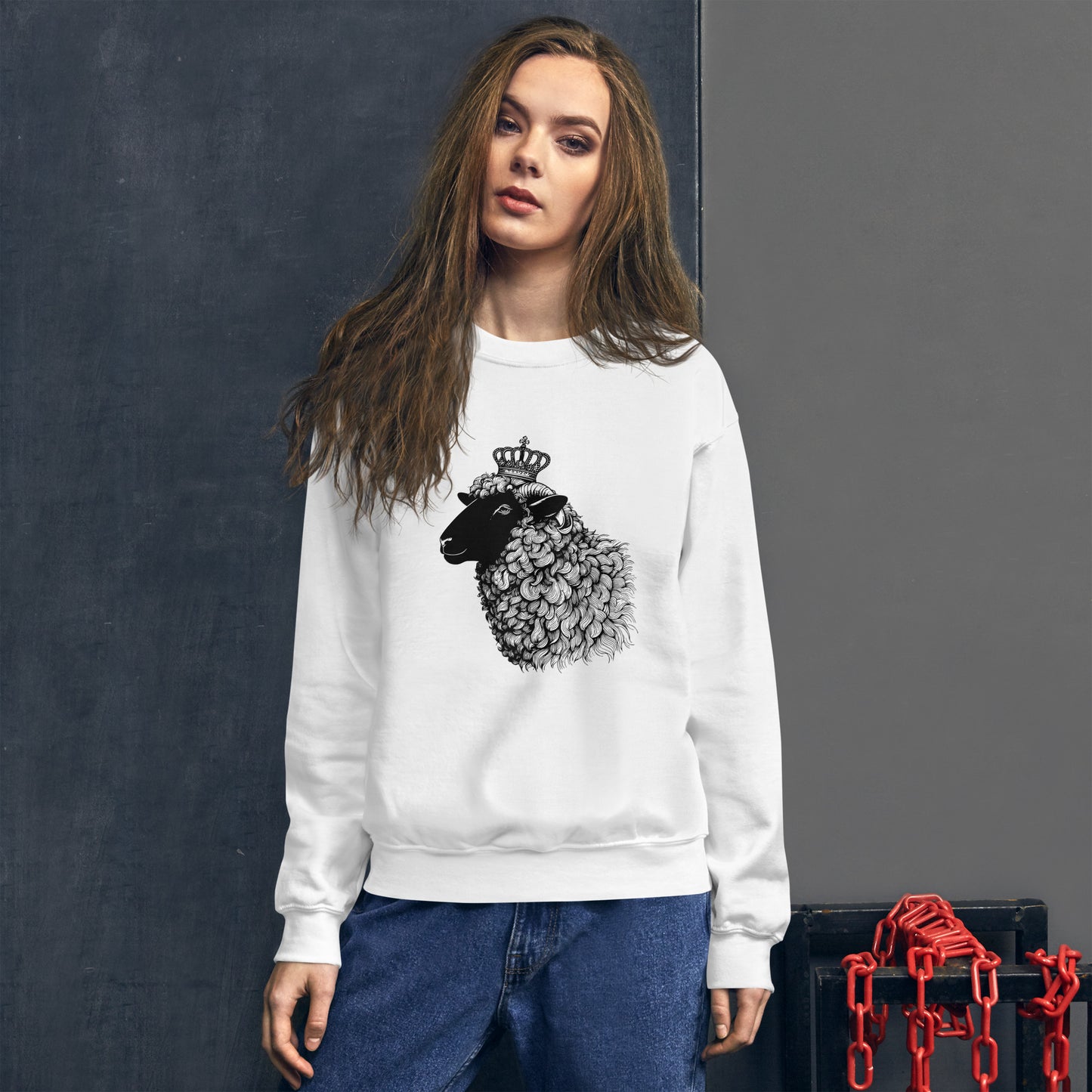 Pullover Adult Sweatshirt, Black Sheep with Crown Graphic