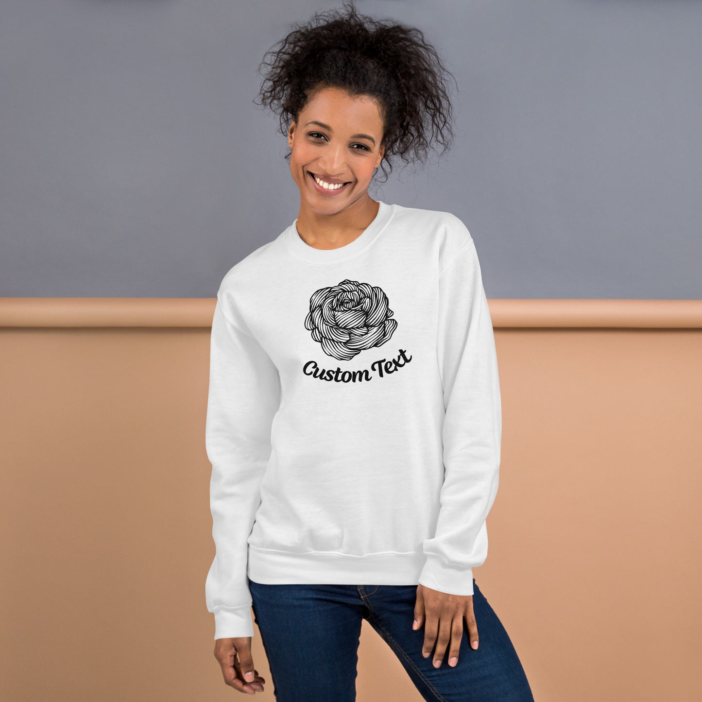 Custom Text, Pullover Sweatshirt Rose Graphic Print Unisex