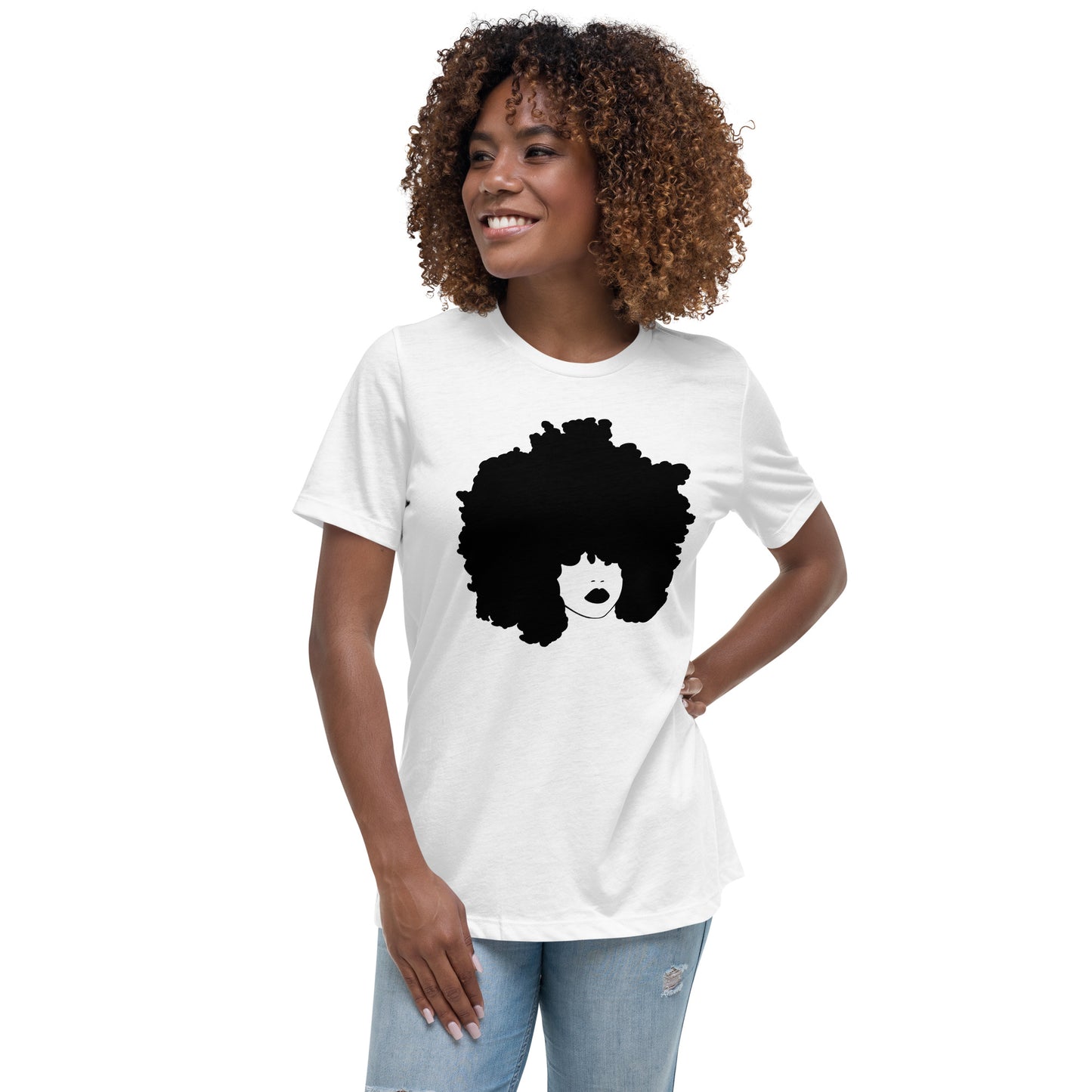 Women's Relaxed T-Shirt, Curly Afro