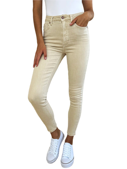 Garment Dyed Tummy Control Skinny Jeans